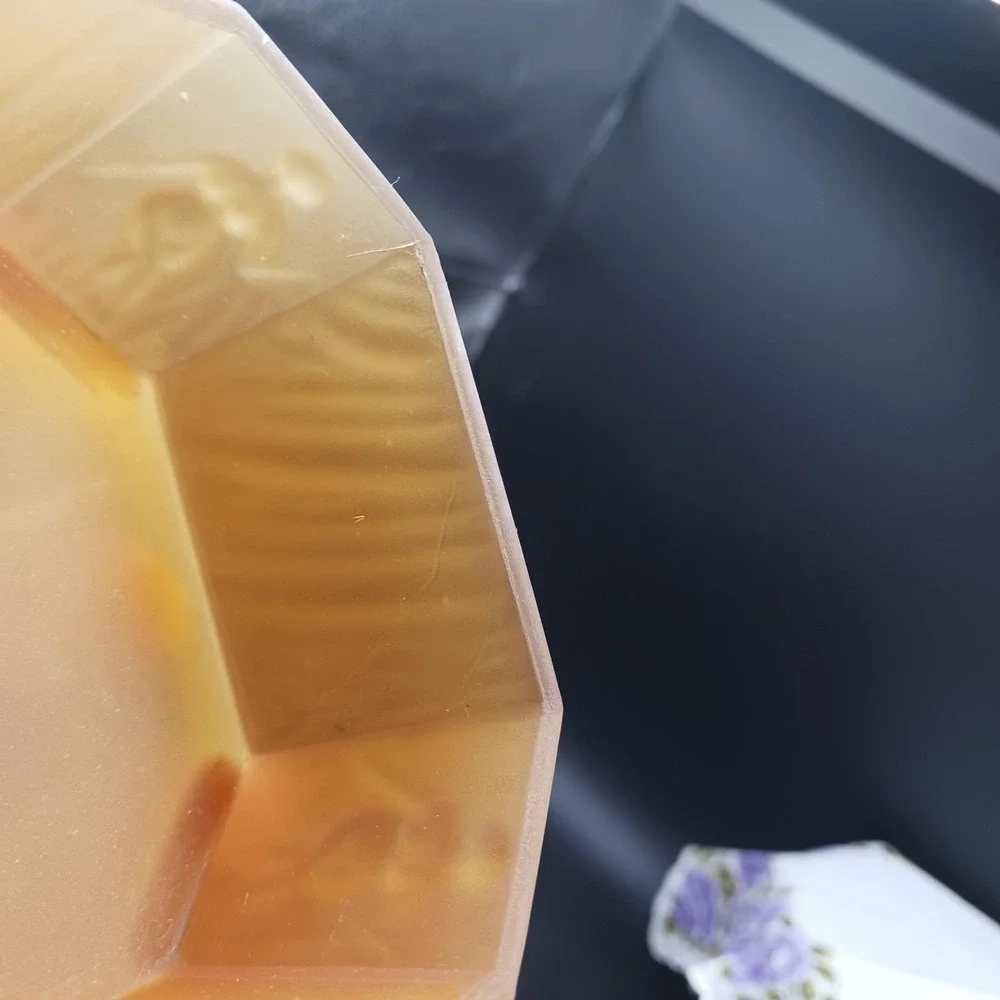 Deco Pressed Frosted Amber Glass Celluloid Lid Dresser Trinket Box